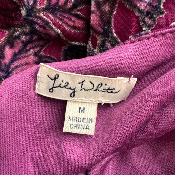 Lily White Womens M Velvet Burnout Top With Ruffle Tiered Sleeves & Floral Print - Picture 3 of 9